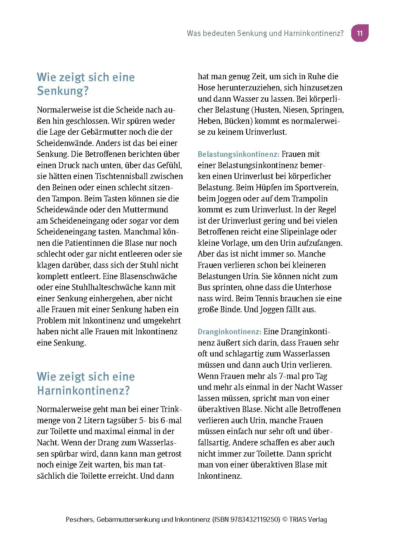 Bild: 9783432119250 | Frauengesundheit: Gebärmuttersenkung und Inkontinenz | Ursula Peschers