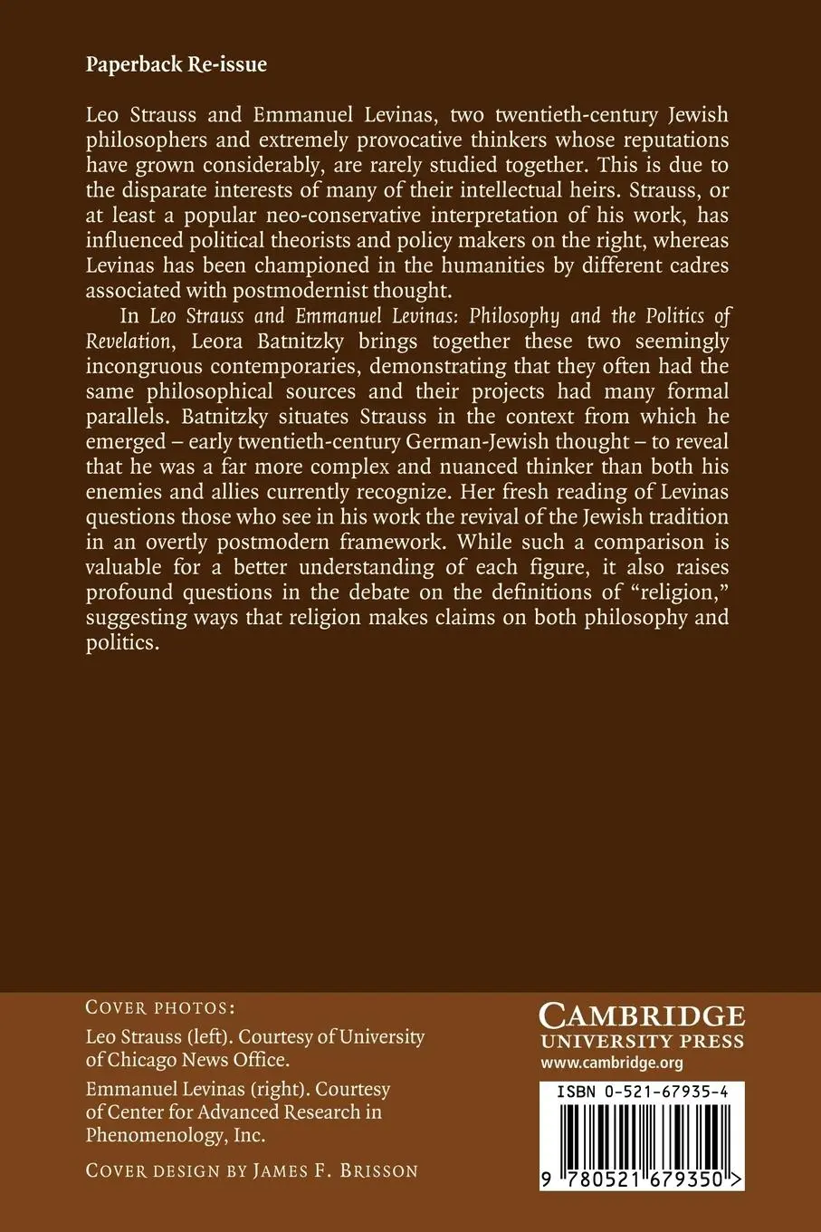 Rückseite: 9780521679350 | Leo Strauss and Emmanuel Levinas | Leora Batnitzky | Taschenbuch