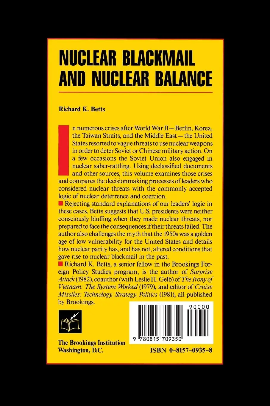Rückseite: 9780815709350 | Nuclear Blackmail and Nuclear Balance | Richard K. Betts | Taschenbuch