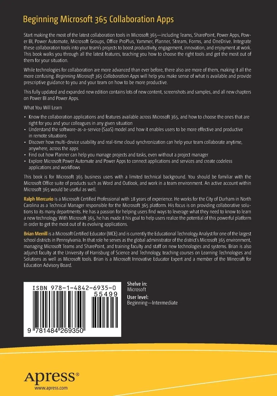 Rückseite: 9781484269350 | Beginning Microsoft 365 Collaboration Apps | Ralph Mercurio (u. a.)
