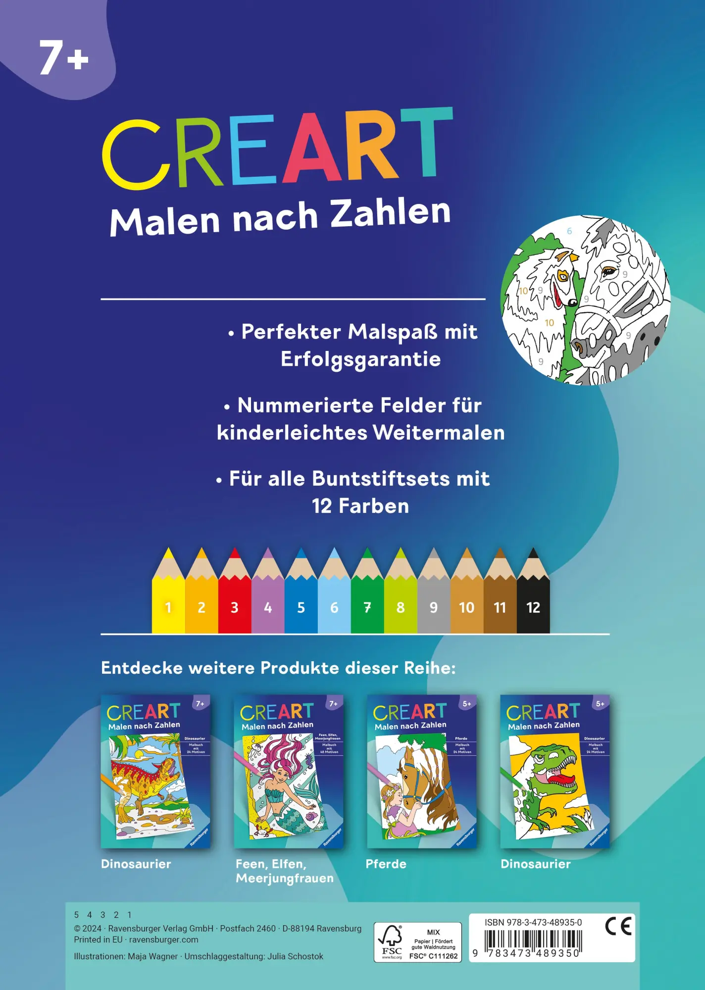 Rückseite: 9783473489350 | CreArt Malen nach Zahlen ab 7: Pferde | Maja Wagner | Taschenbuch