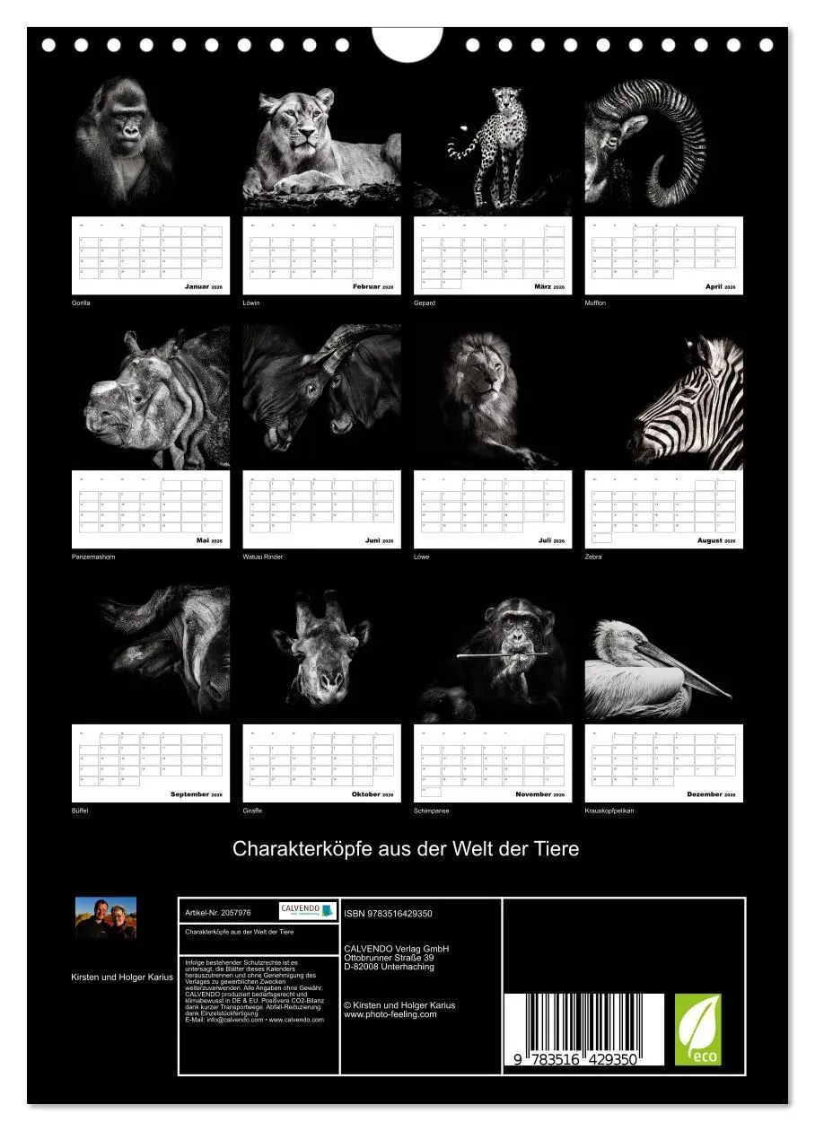 Bild: 9783516429350 | Charakterköpfe aus der Welt der Tiere (Wandkalender 2026 DIN A4...