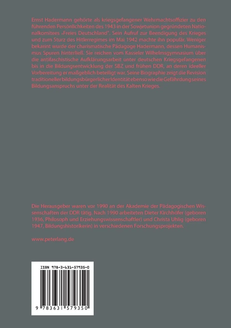 Rückseite: 9783631579350 | Ernst Hadermann. Bildungsdenken zwischen Tradition und Neubeginn
