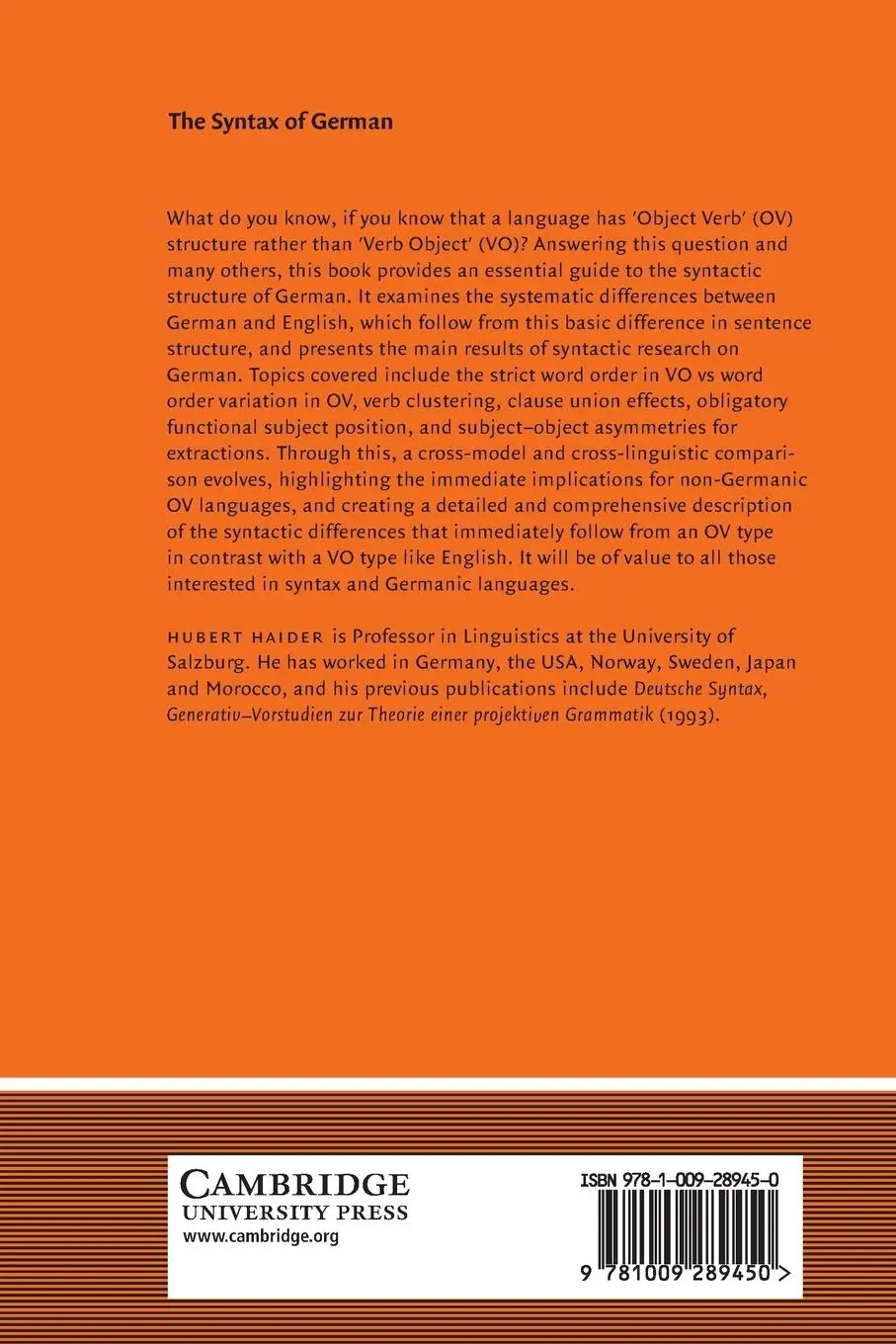 Rückseite: 9781009289450 | The Syntax of German | Hubert Haider | Taschenbuch | Paperback | 2022