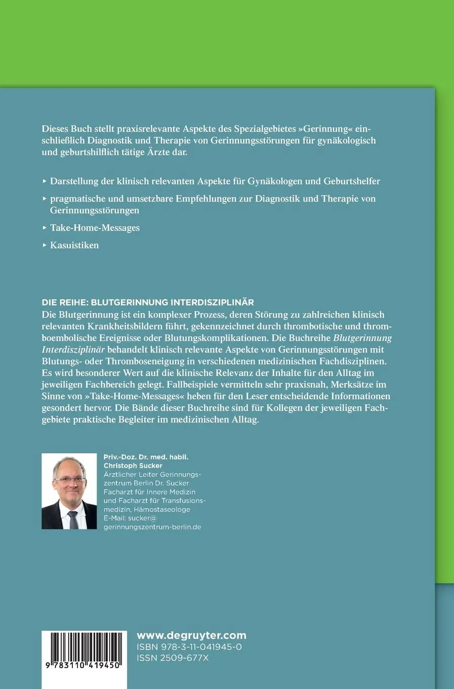 Rückseite: 9783110419450 | Klinische Hämostaseologie in der Gynäkologie und Geburtshilfe | Sucker