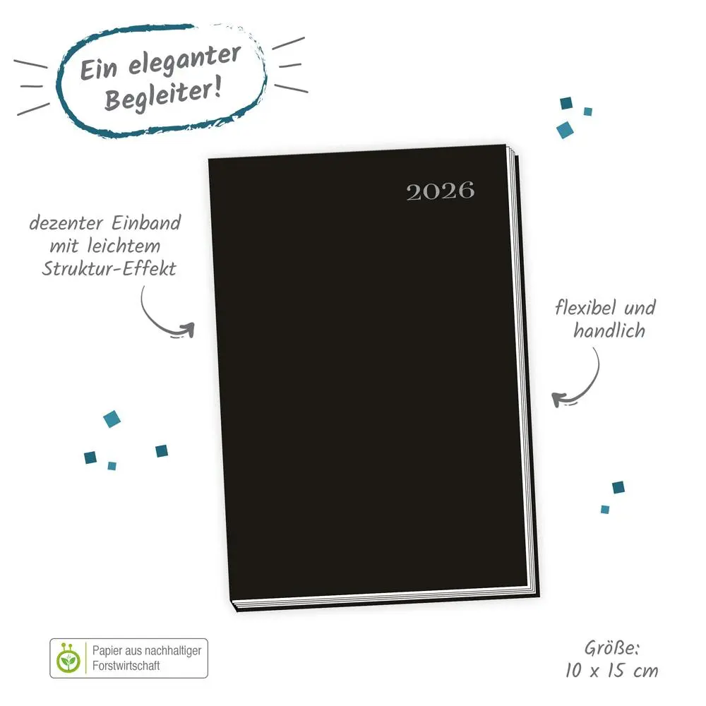 Bild: 4251901509550 | Trötsch Taschenkalender A6 schwarz 2026 | Wochenkalender | KG | 136 S.