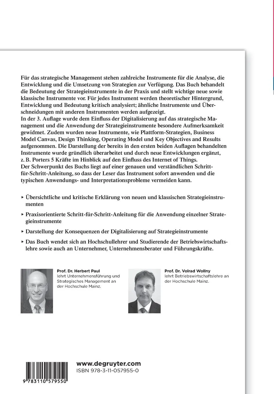 Rückseite: 9783110579550 | Instrumente des strategischen Managements | Grundlagen und Anwendung