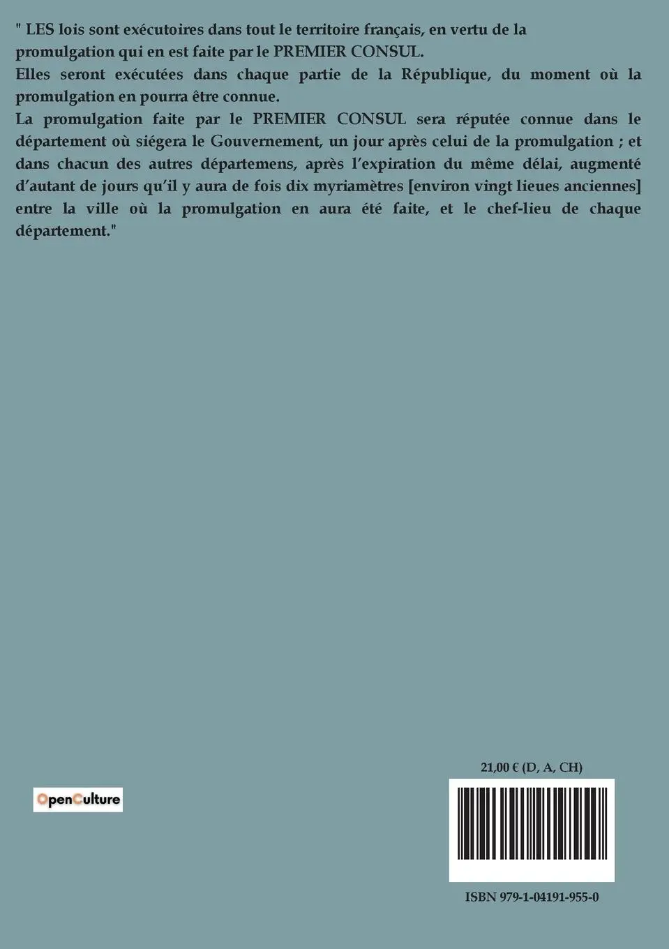 Rückseite: 9791041919550 | Code civil des Français | édition de 1804 | Anonyme | Taschenbuch