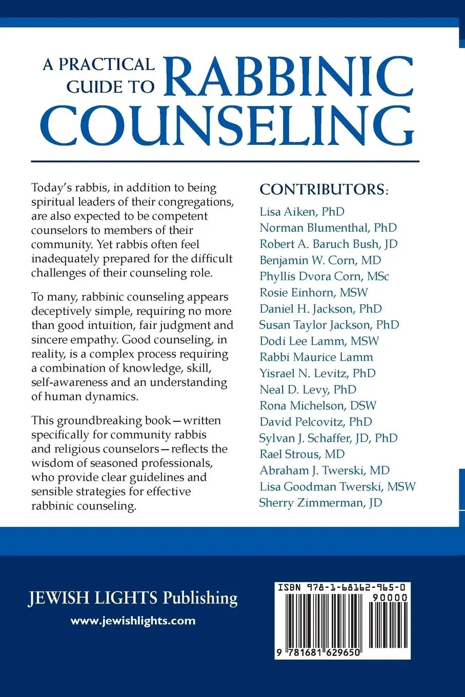 Rückseite: 9781681629650 | A Practical Guide to Rabbinic Counseling | Levitz (u. a.) | Buch