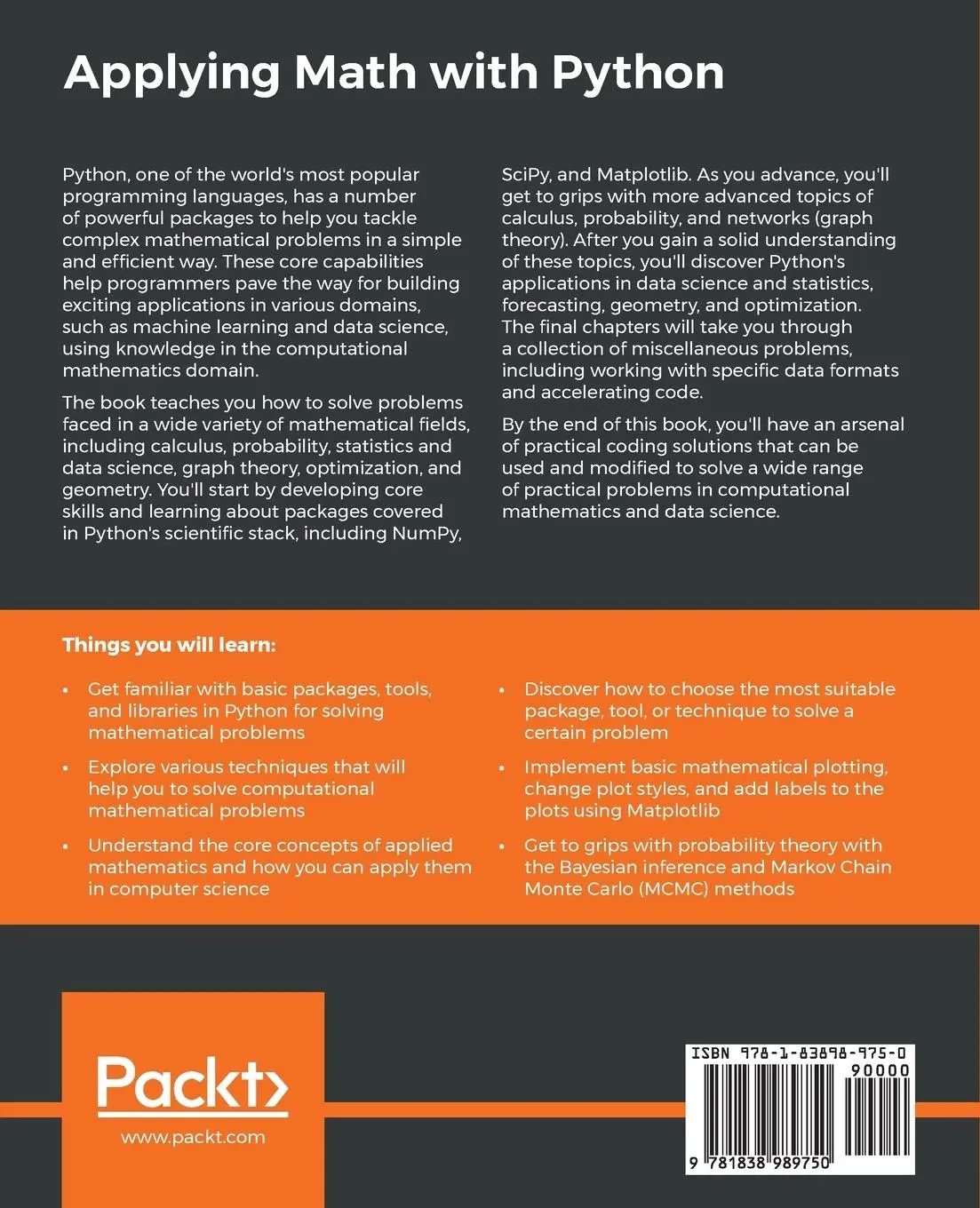 Rückseite: 9781838989750 | Applying Math with Python | Sam Morley | Taschenbuch | Englisch | 2020