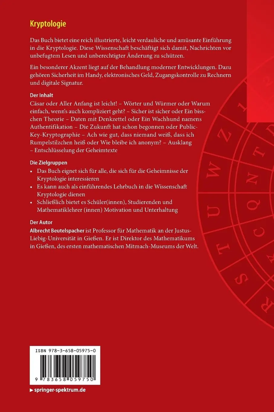 Rückseite: 9783658059750 | Kryptologie | Albrecht Beutelspacher | Taschenbuch | XVII | Deutsch