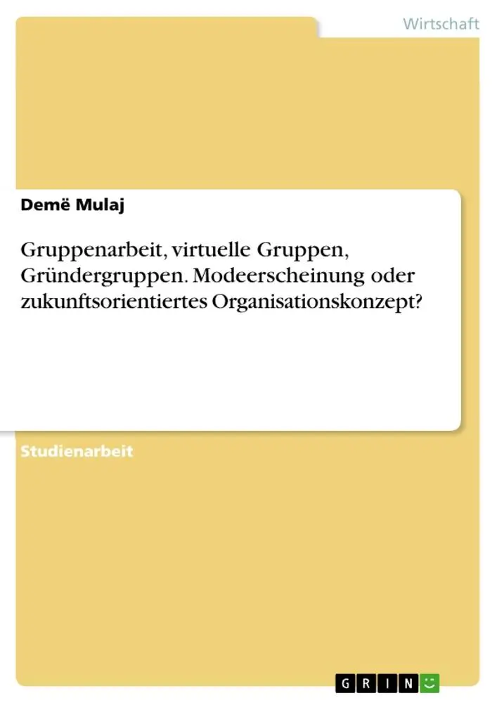 Cover: 9783668269750 | Gruppenarbeit, virtuelle Gruppen, Gründergruppen. Modeerscheinung...