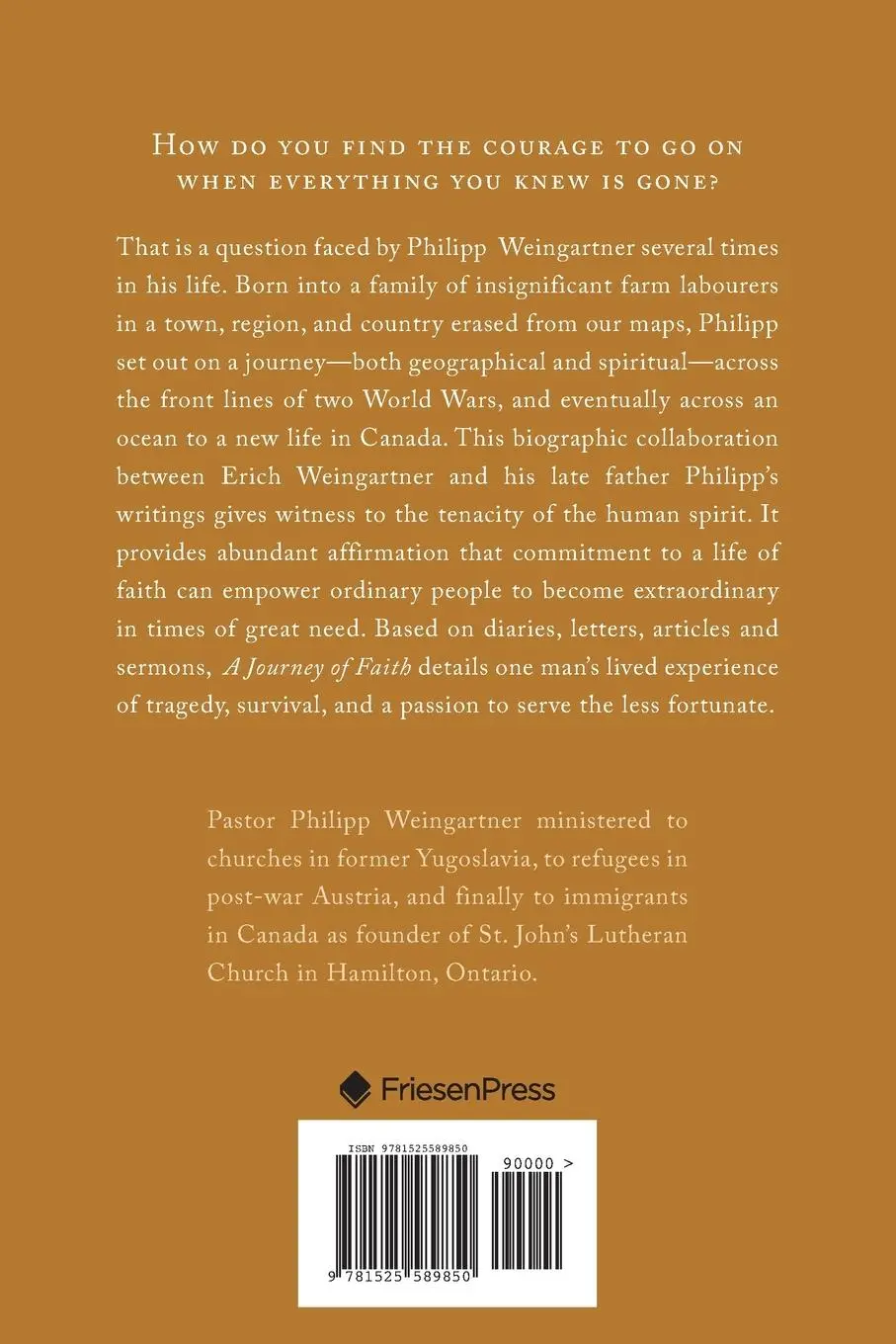 Rückseite: 9781525589850 | A Journey of Faith Across a Turbulent Century | Philipp Weingartner