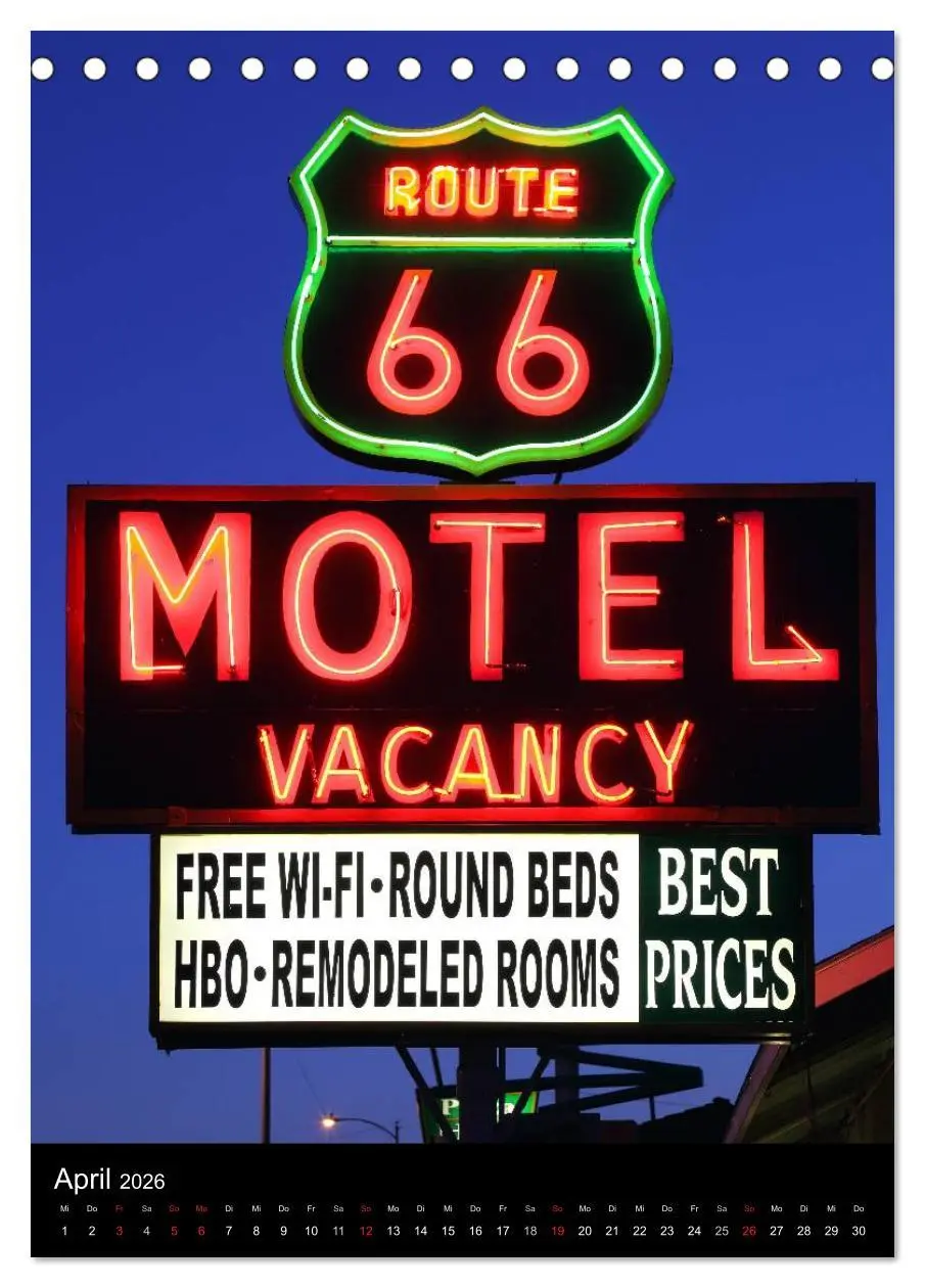 Bild: 9783516479850 | Route 66 (Tischkalender 2026 DIN A5 hoch), CALVENDO Monatskalender