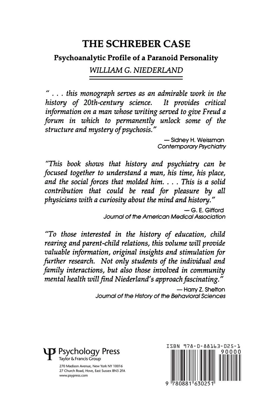 Rückseite: 9780881630251 | The Schreber Case | Psychoanalytic Profile of A Paranoid Personality