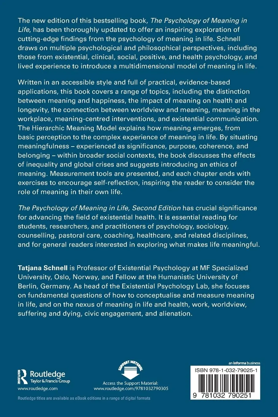 Rückseite: 9781032790251 | The Psychology of Meaning in Life | Tatjana Schnell | Taschenbuch