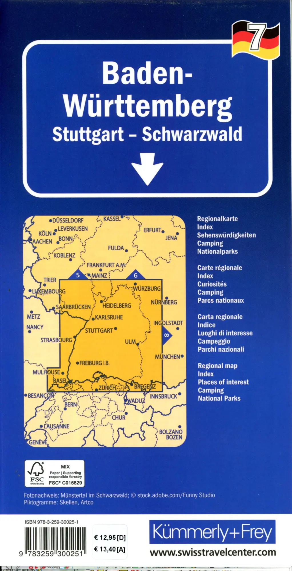 Bild: 9783259300251 | Kümmerly+Frey Regional-Strassenkarte 7 Baden Württemberg 1:275.000