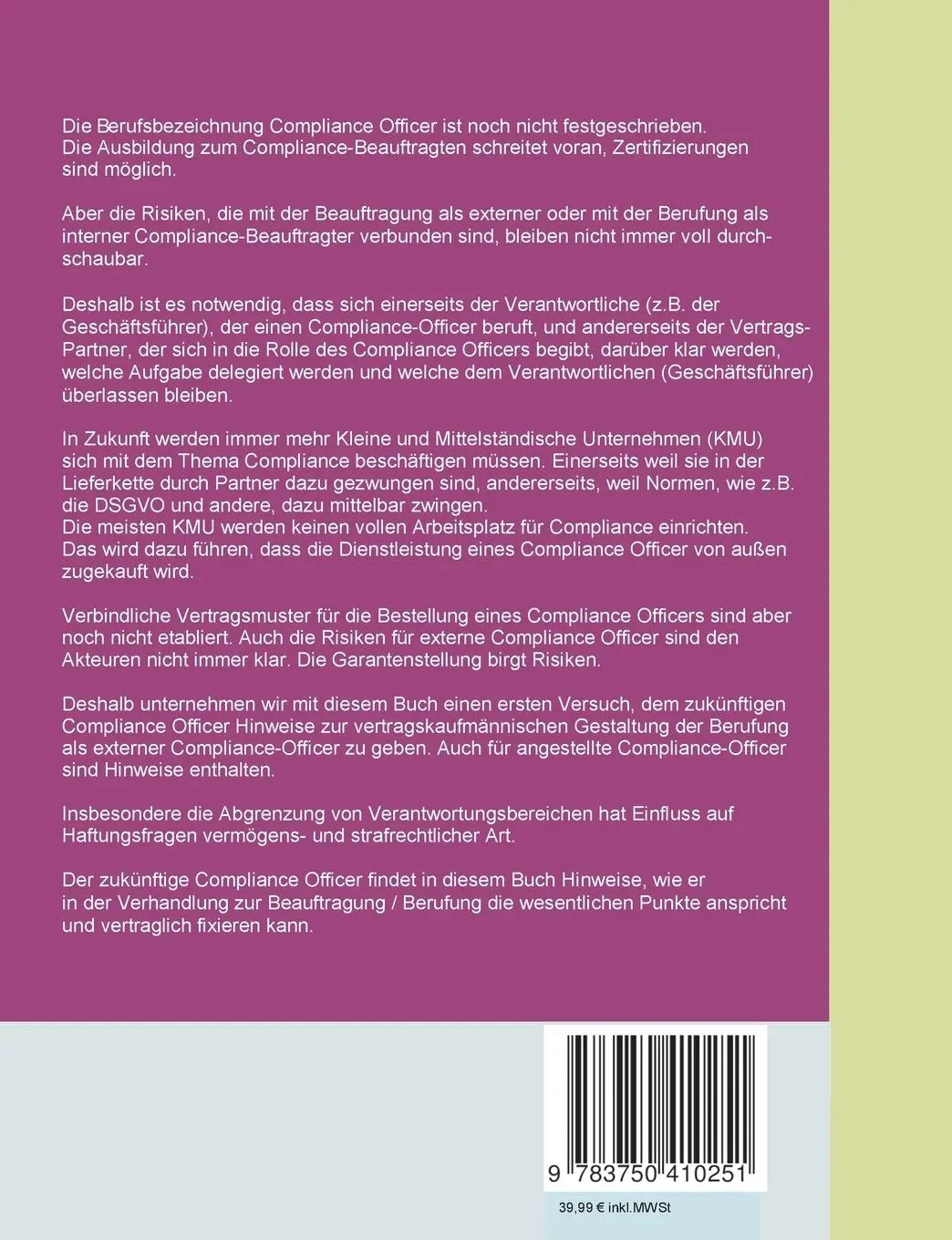 Rückseite: 9783750410251 | Compliance Officer Verträge | Heinrich Serwas | Taschenbuch | 112 S.