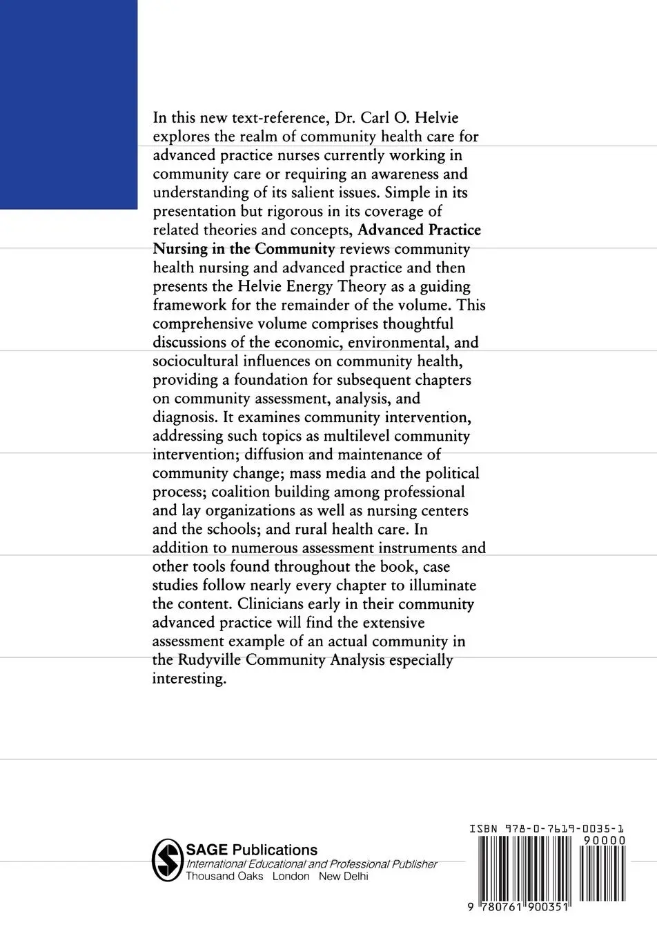 Rückseite: 9780761900351 | Advanced Practice Nursing in the Community | Carl O. Helvie | Buch