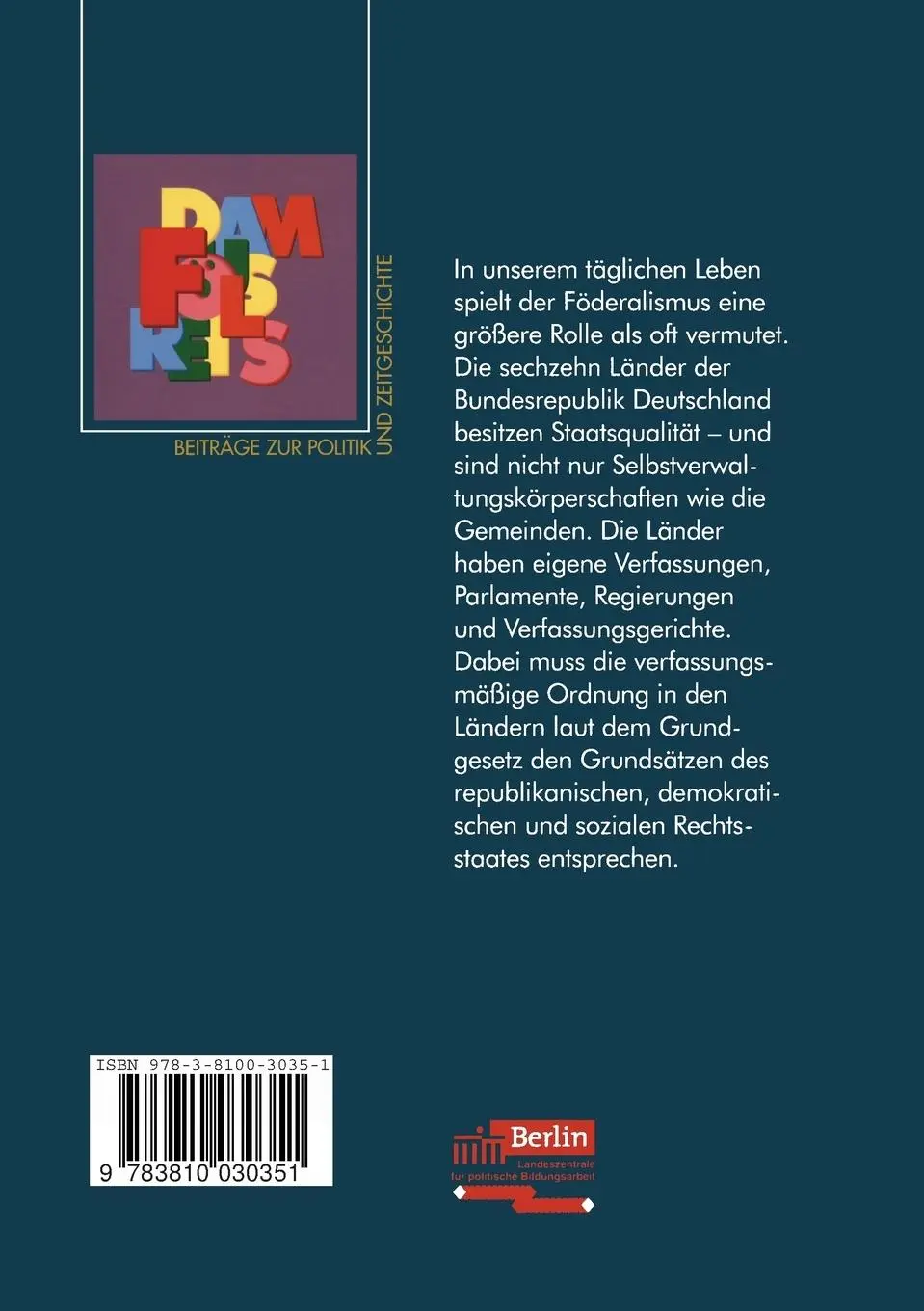 Rückseite: 9783810030351 | Föderalismus in Deutschland | Roland Sturm | Taschenbuch | 152 S.