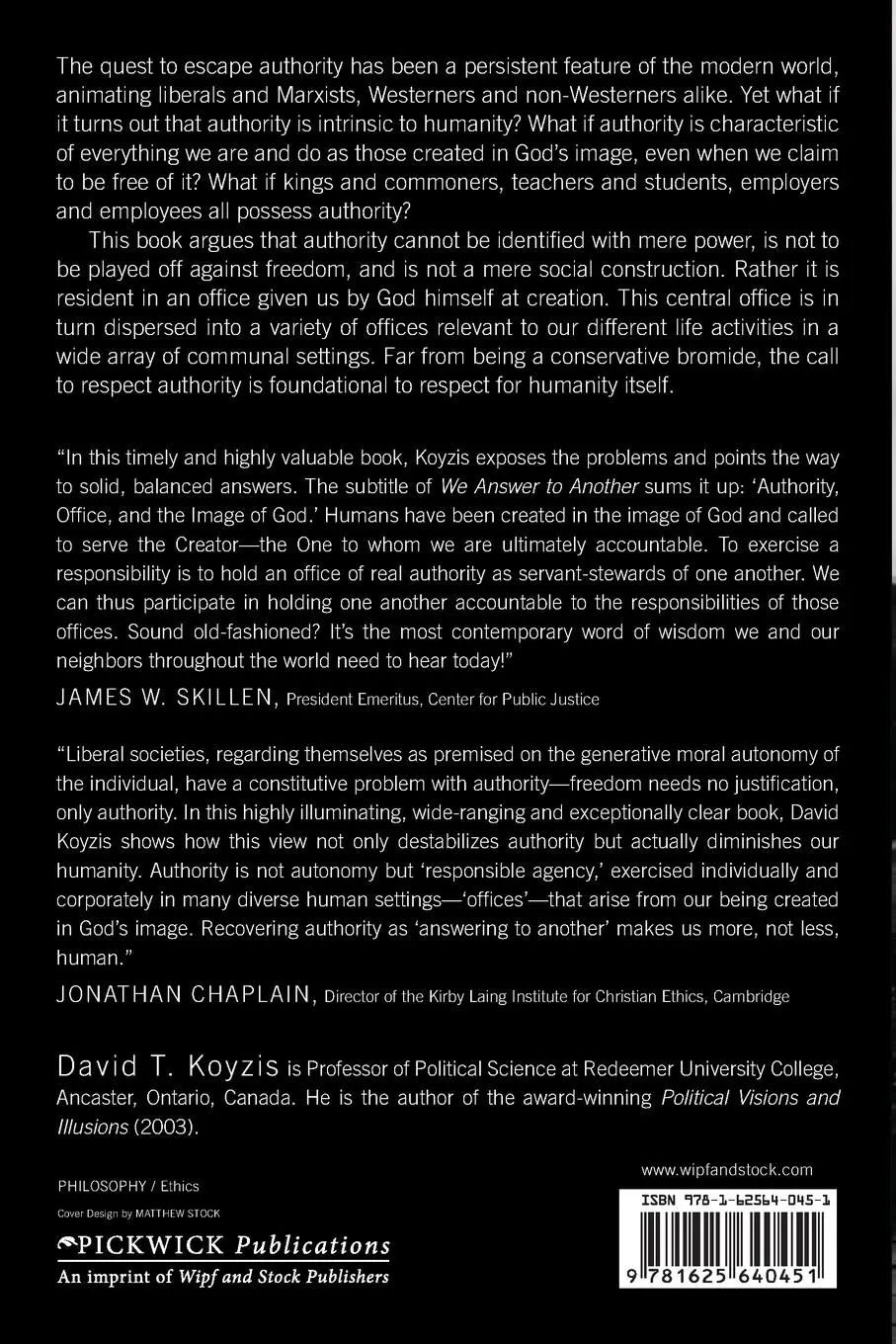 Rückseite: 9781625640451 | We Answer to Another | David T. Koyzis | Taschenbuch | Englisch | 2014