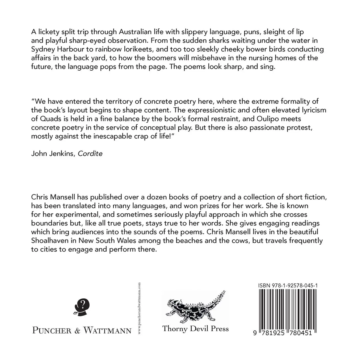 Rückseite: 9781925780451 | 101 Quads | Visual Poetics #1 | Chris Mansell | Taschenbuch | Englisch