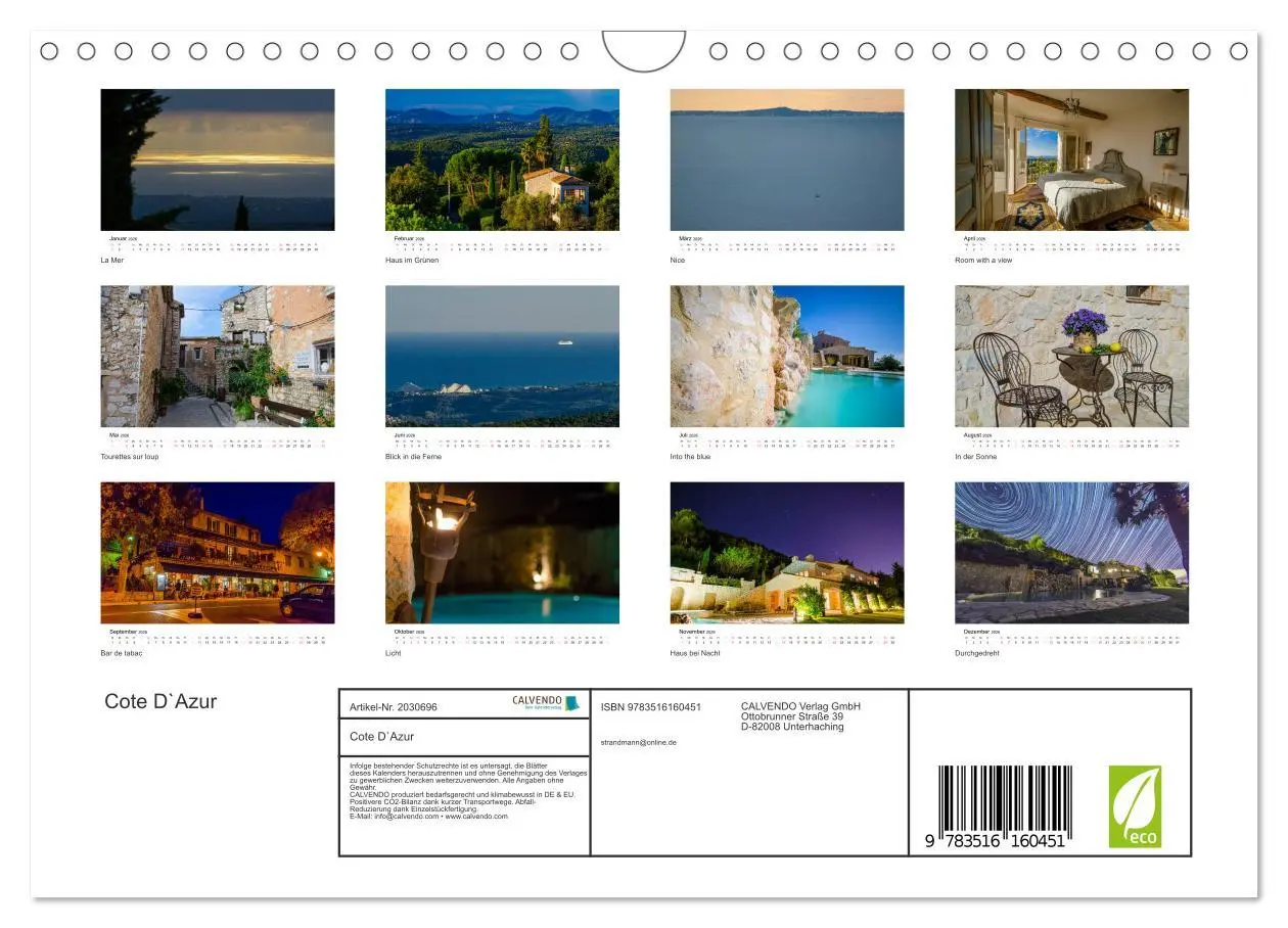 Bild: 9783516160451 | Cote D`Azur (Wandkalender 2026 DIN A4 quer), CALVENDO Monatskalender