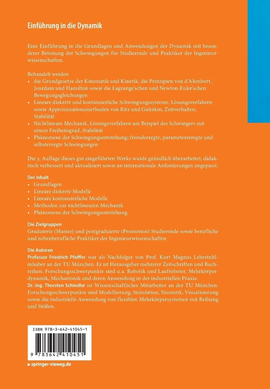 Rückseite: 9783642410451 | Einführung in die Dynamik | Thorsten Schindler (u. a.) | Taschenbuch