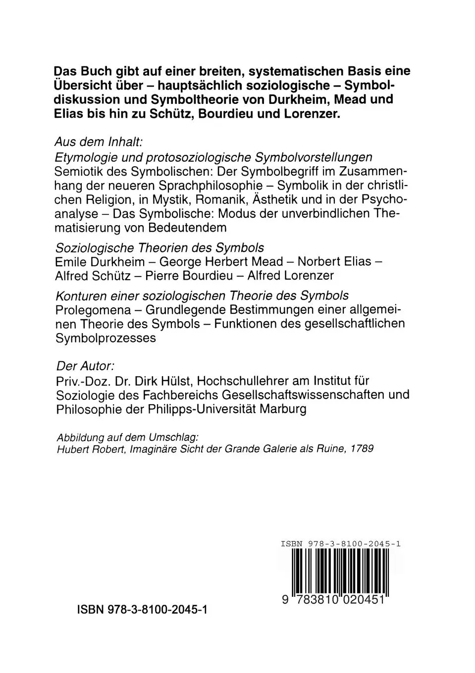 Rückseite: 9783810020451 | Symbol und soziologische Symboltheorie | Dirk Hülst | Taschenbuch