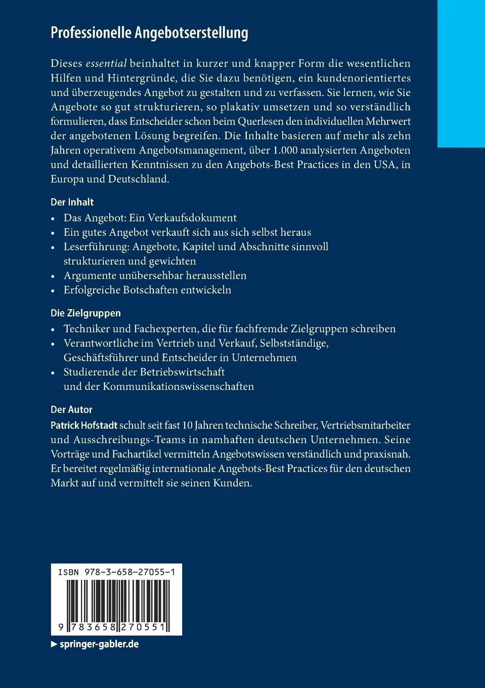 Rückseite: 9783658270551 | Professionelle Angebotserstellung | Patrick Hofstadt | Taschenbuch | x