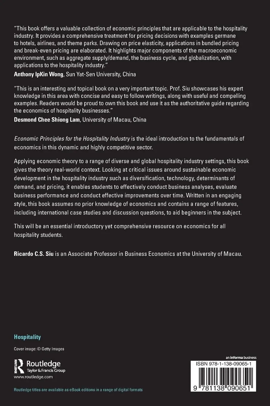 Rückseite: 9781138090651 | Economic Principles for the Hospitality Industry | Ricardo C. S. Siu
