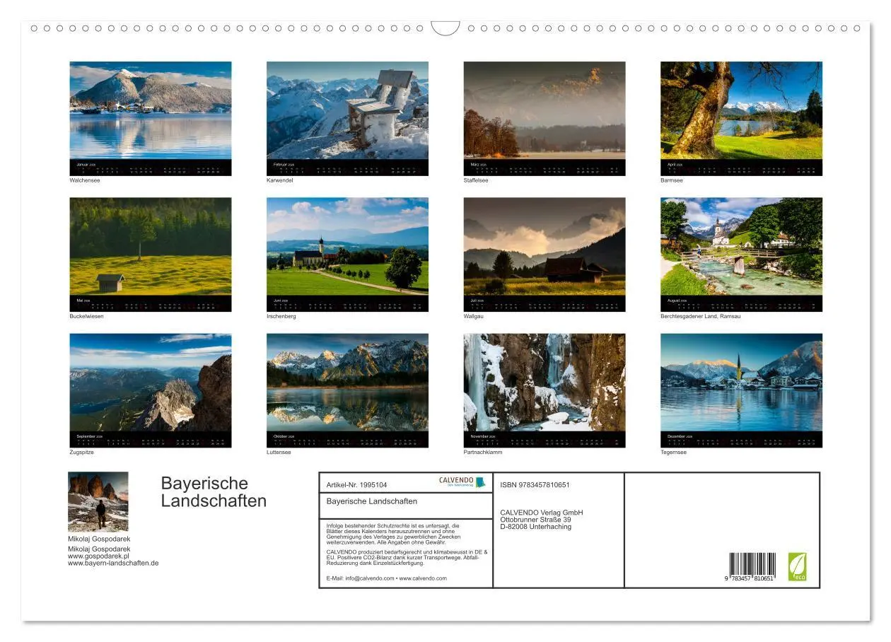 Bild: 9783457810651 | Bayerische Landschaften (Wandkalender 2026 DIN A2 quer), CALVENDO...