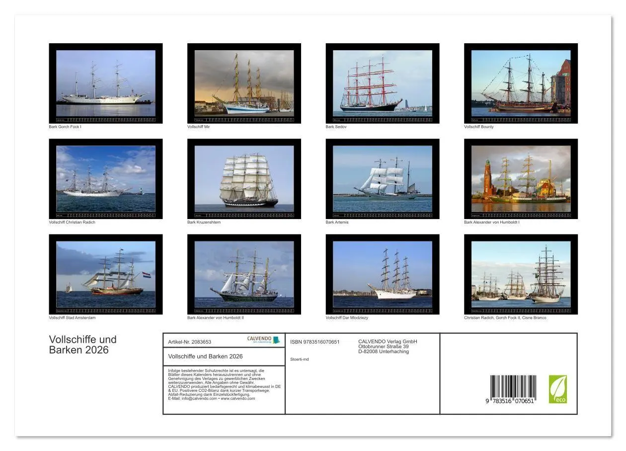 Bild: 9783516070651 | Vollschiffe und Barken 2026 (Wandkalender 2026 DIN A3 quer),...