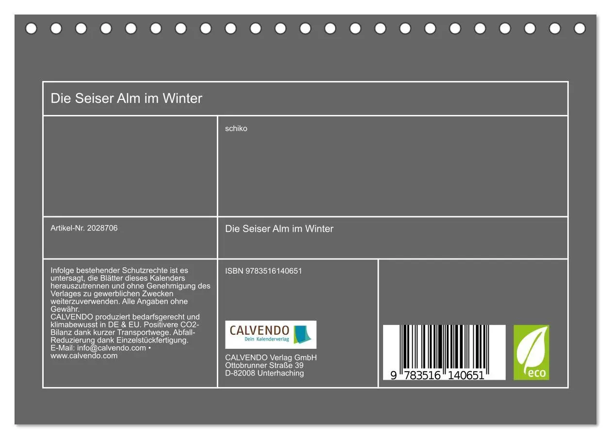Bild: 9783516140651 | Die Seiser Alm im Winter (Tischkalender 2026 DIN A5 quer), CALVENDO...