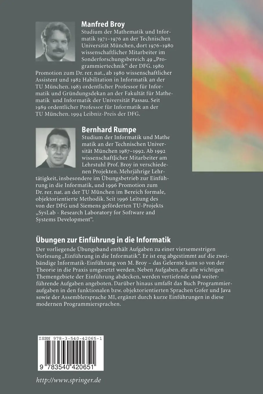 Rückseite: 9783540420651 | Übungen zur Einführung in die Informatik | Bernhard Rumpe (u. a.) | xi