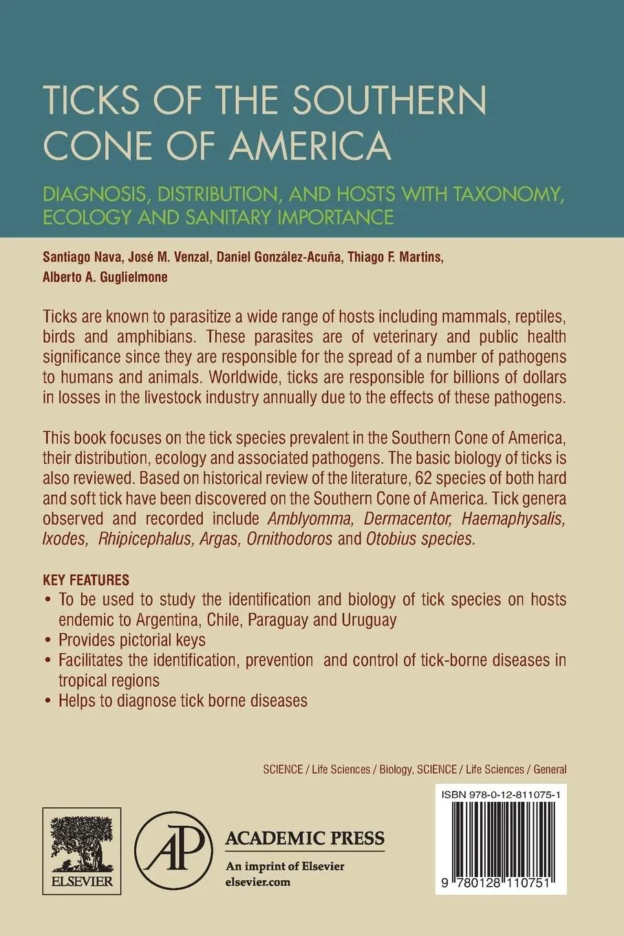Rückseite: 9780128110751 | Ticks of the Southern Cone of America | Santiago Nava (u. a.) | Buch