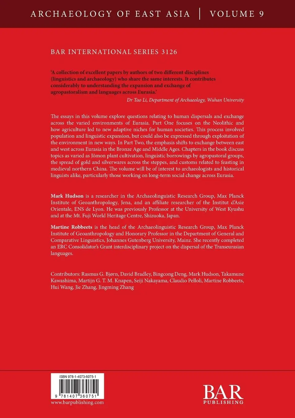 Rückseite: 9781407360751 | Agropastoralism and Languages Across Eurasia | Mark Hudson (u. a.)