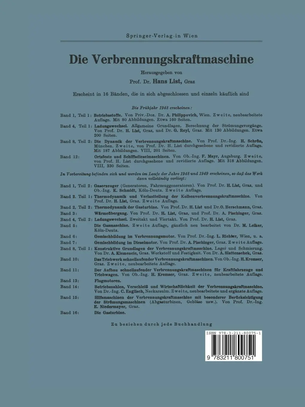 Rückseite: 9783211800751 | Die Steuerung der Verbrennungskraftmaschinen | Anton Pischinger | Buch