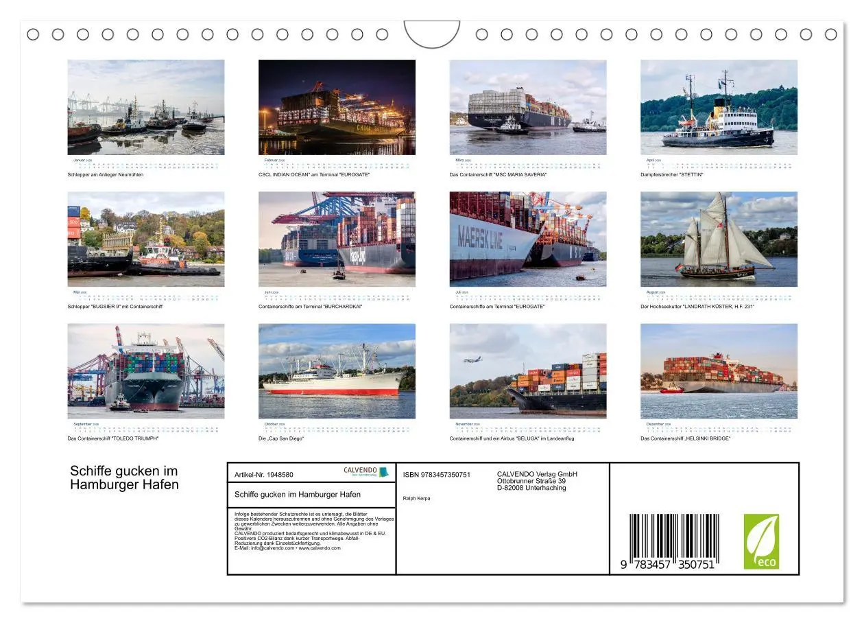 Bild: 9783457350751 | Schiffe gucken im Hamburger Hafen (Wandkalender 2026 DIN A4 quer),...