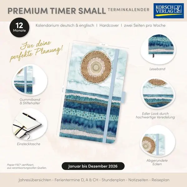 Bild: 9783731890751 | Premium Timer Small "Golden Waves" 2026 | Verlag Korsch | Buch | 2026