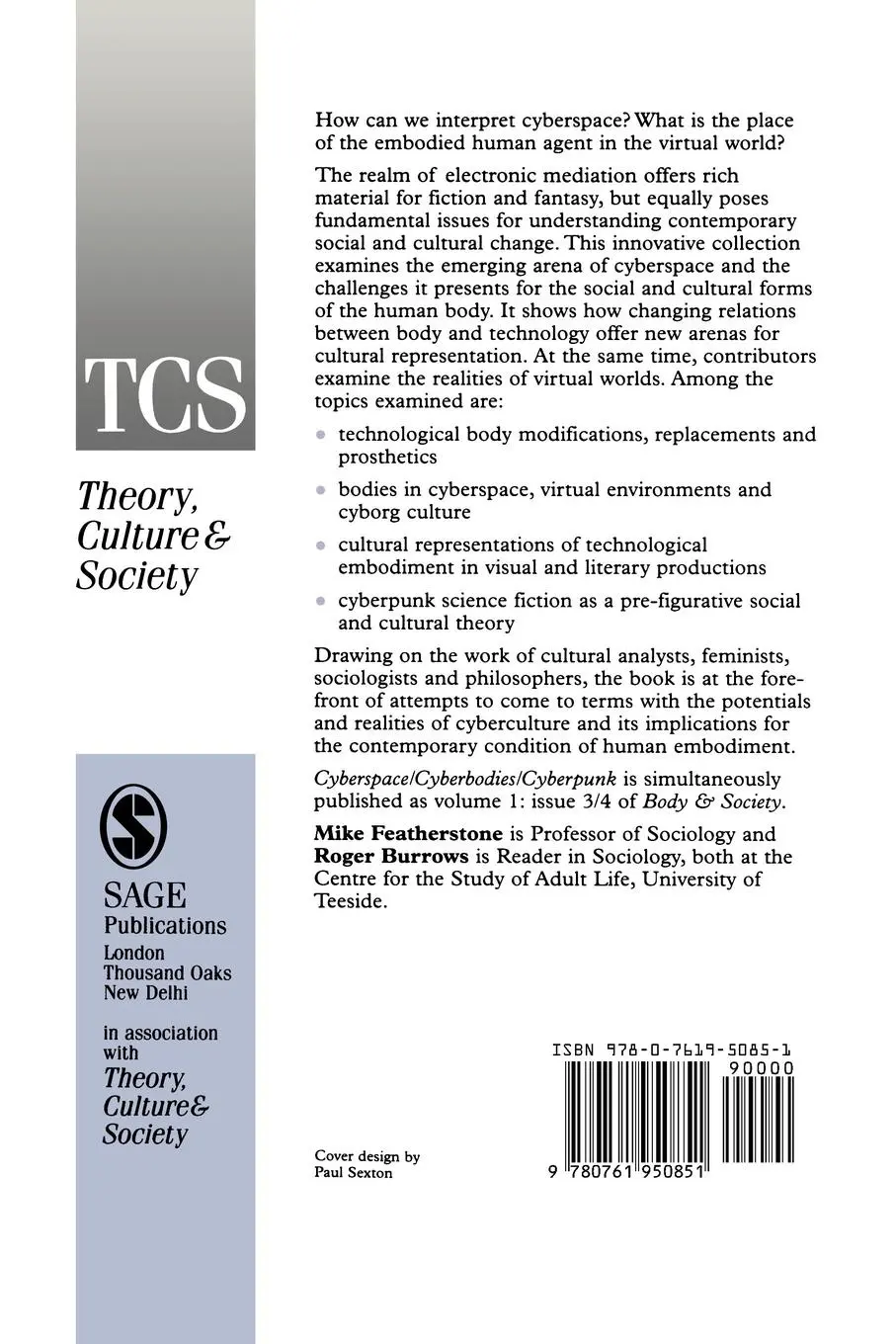 Rückseite: 9780761950851 | Cyberspace/Cyberbodies/Cyberpunk | Mike Featherstone (u. a.) | Buch