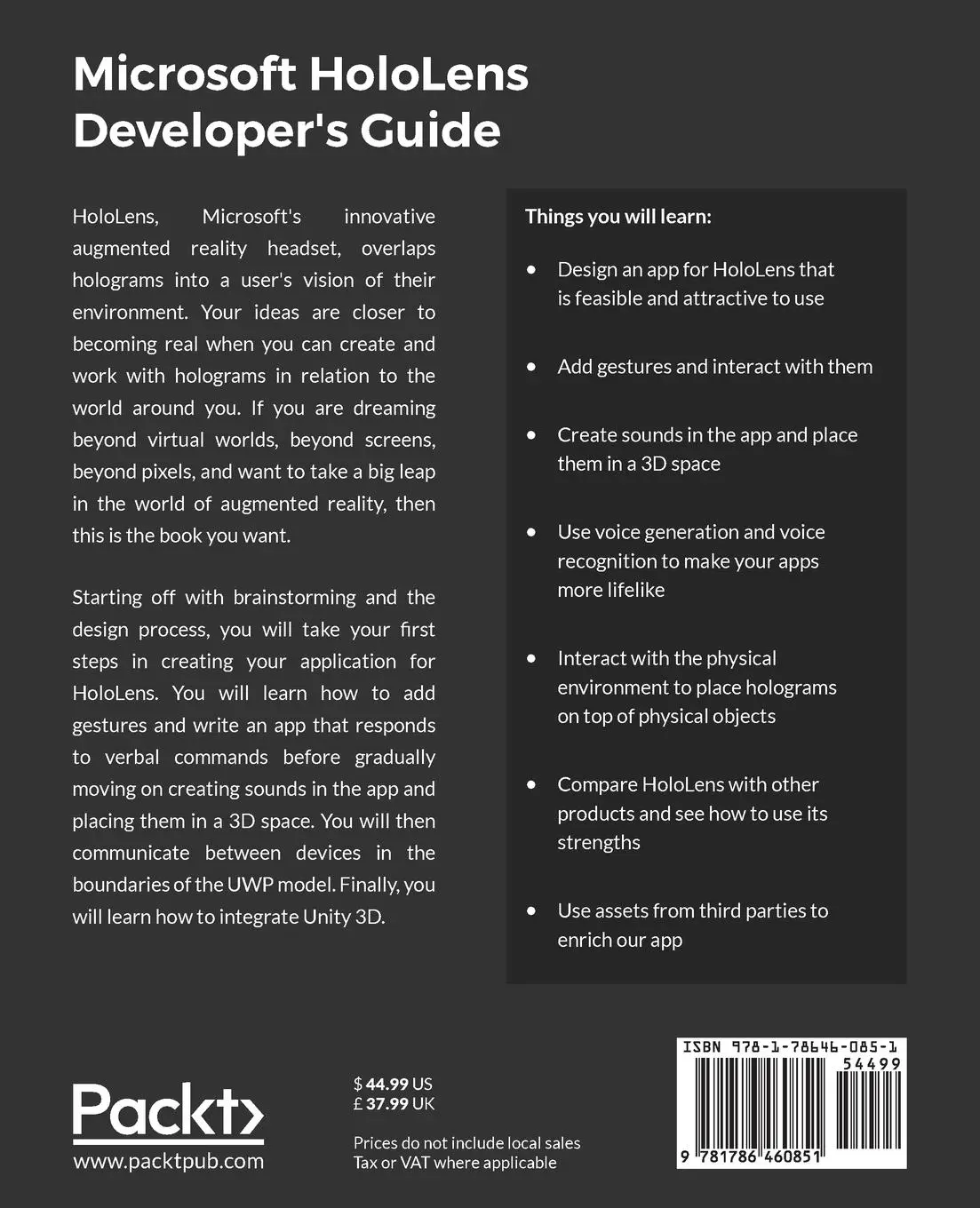 Rückseite: 9781786460851 | Microsoft HoloLens Developer's Guide | Dennis Vroegop | Taschenbuch