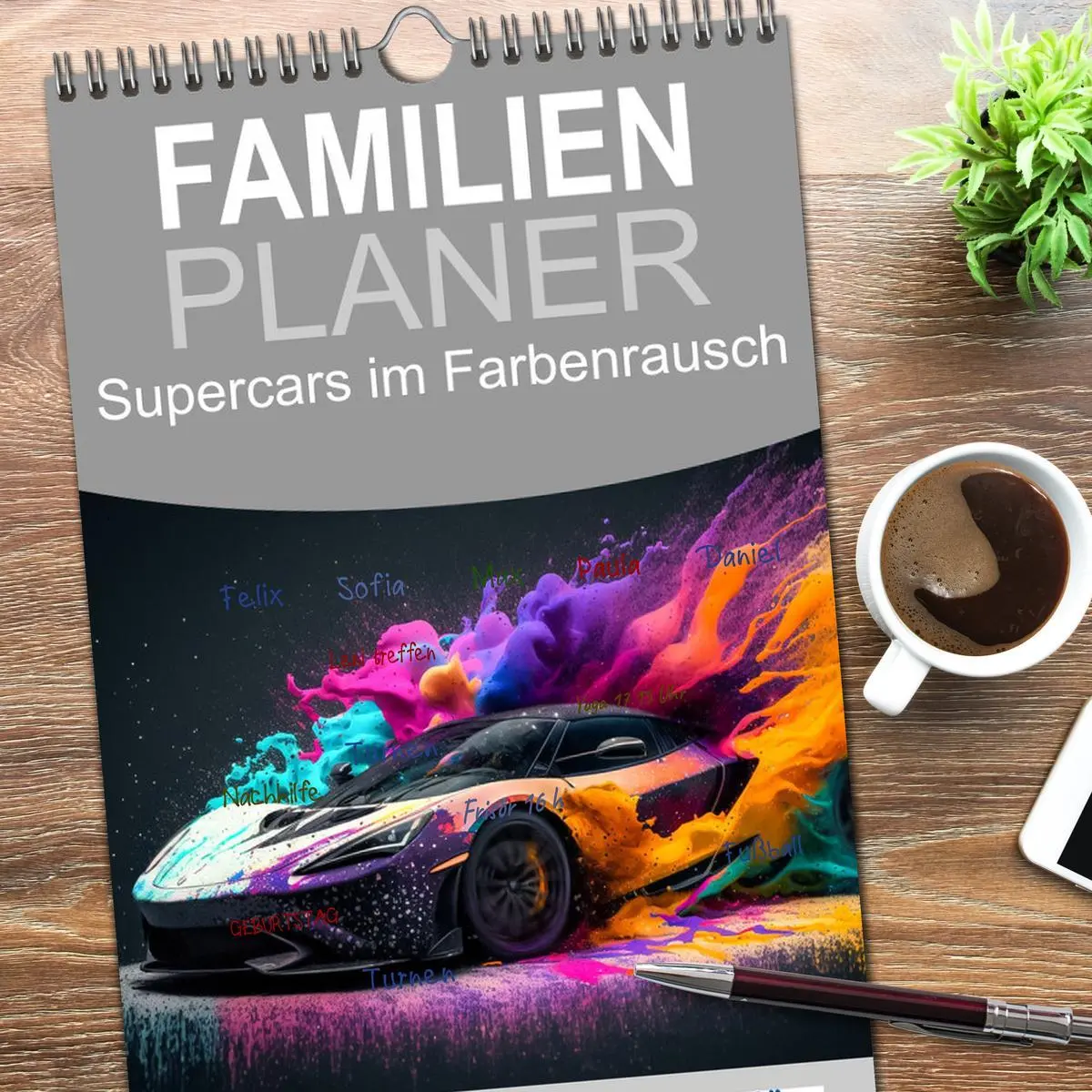 Bild: 9783516500851 | Familienplaner 2026 - Supercars im Farbenrausch mit 5 Spalten...