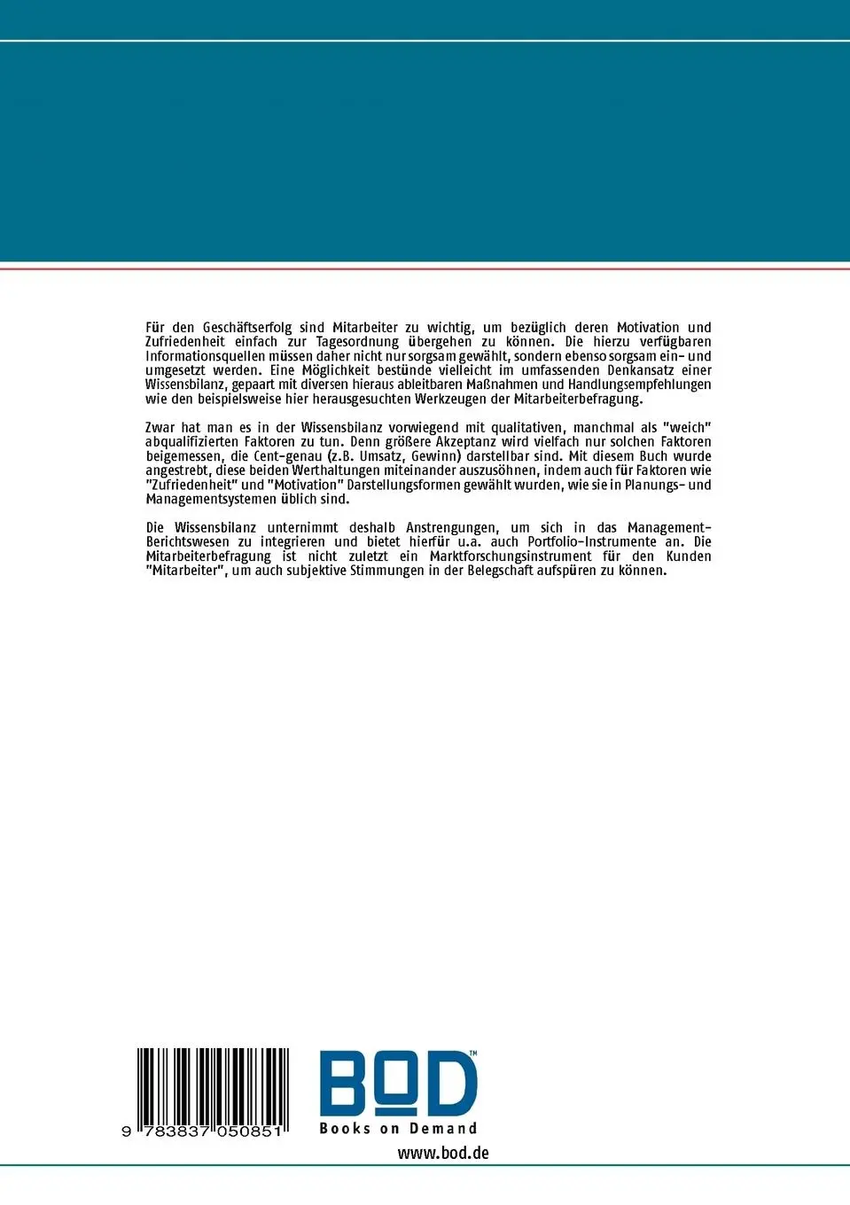 Rückseite: 9783837050851 | Mitarbeiterbefragung als Wissensbilanz-Seismograph | Jörg Becker