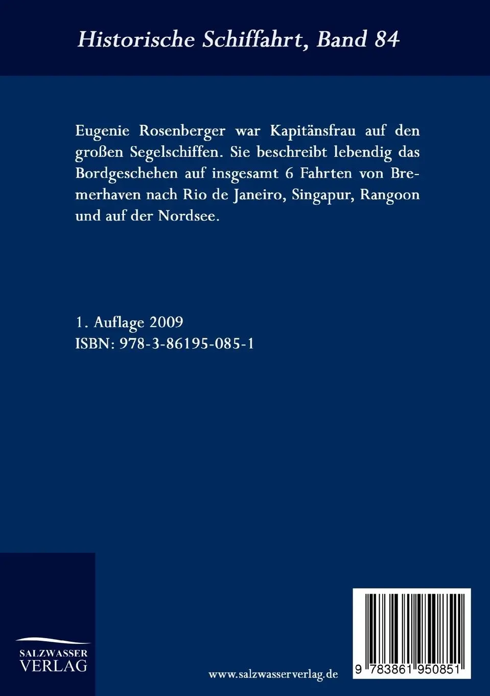 Rückseite: 9783861950851 | Auf großer Fahrt | Eugenie Rosenberger | Taschenbuch | 344 S. | 2009
