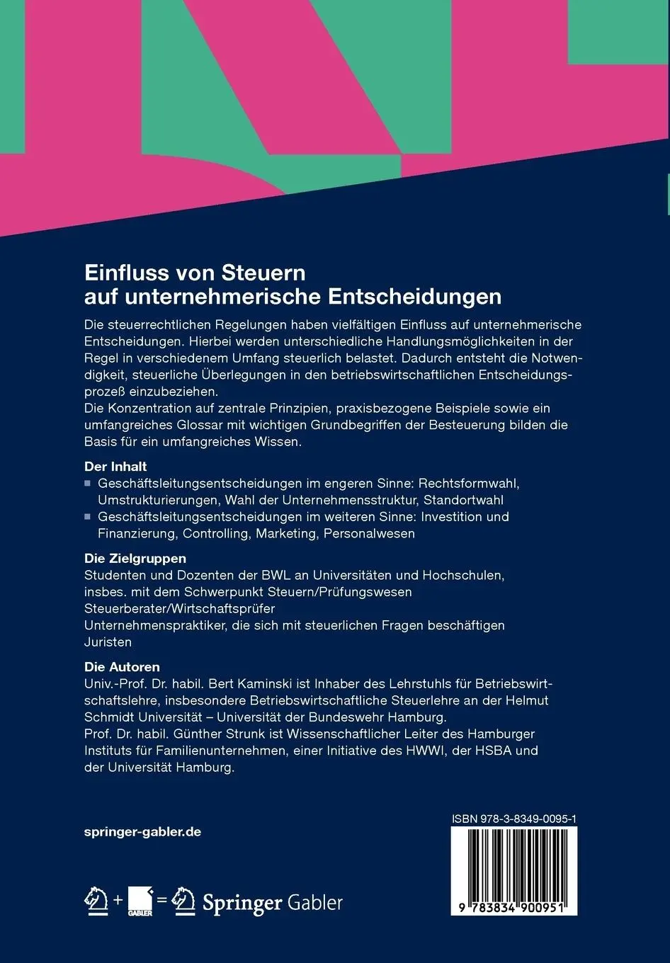 Rückseite: 9783834900951 | Einfluss von Steuern auf unternehmerische Entscheidungen | Taschenbuch