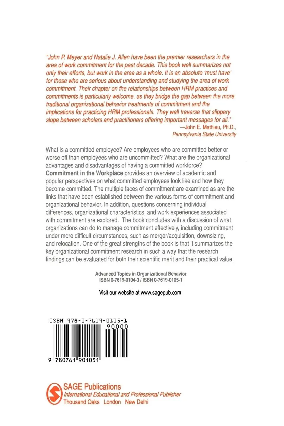 Rückseite: 9780761901051 | Commitment in the Workplace | Theory, Research, and Application | Buch