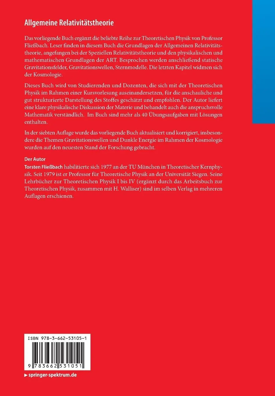 Rückseite: 9783662531051 | Allgemeine Relativitätstheorie | Torsten Fließbach | Taschenbuch | x