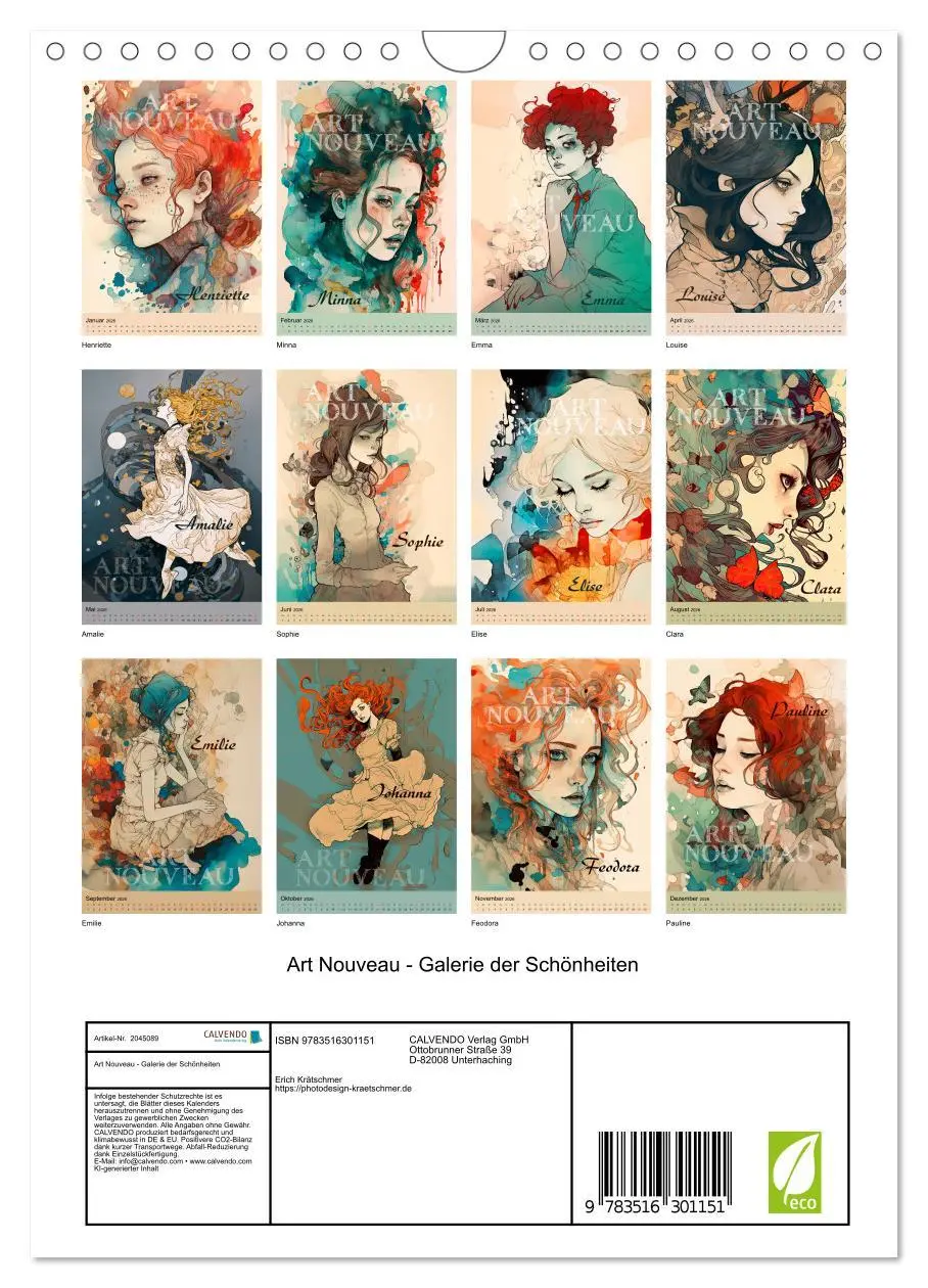 Bild: 9783516301151 | Art Nouveau - Galerie der Schönheiten (Wandkalender 2026 DIN A4...
