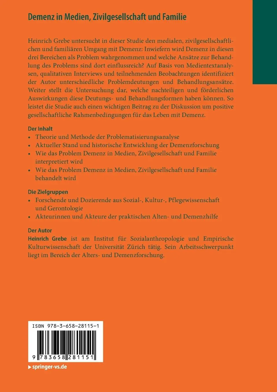 Rückseite: 9783658281151 | Demenz in Medien, Zivilgesellschaft und Familie | Heinrich Grebe | xv